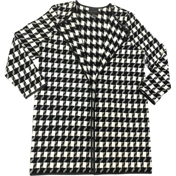 The Limited Womens Open Jacket Black White Houndstooth Sz 12 Faux Leather Trim - Picture 4 of 13